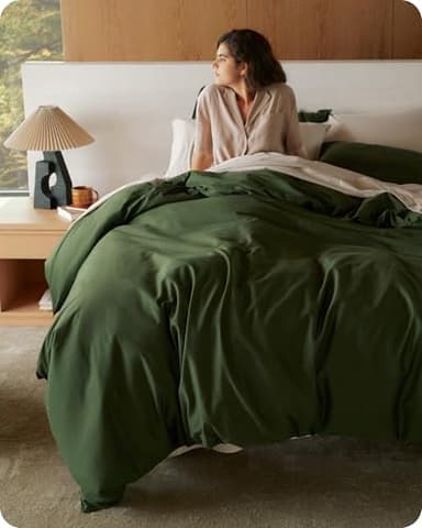 Bedsure Cotton Duvet Cover Queen, 100% GOTS Organic Cotton Duvet Cover Set, Fair Trade Certified Queen Bedding, Eco-Friendly, Ultra-Soft, Breathable Home Bedding for All Seasons(Olive Green, 90"x90")