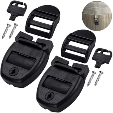 OIIKI 2 Sets Spa Hot Tub Cover Clips, Spa Cover Clips Replacement, Hot Tub Cover Latch Clip Lock Kit with 4 Latches Clip Locks, 2 Slides, 2 Keys and 4 Screws - Black