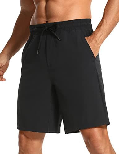 CRZ YOGA Men's Linerless Workout Shorts - 9'' Quick Dry Running Sports Athletic Gym Shorts with Pockets Black Medium