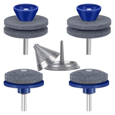 5PCS Lawn Mower Blade Sharpener Kit, 4PCS Mower Blade Sharpener with Blade Balancer, Lawnmower Blade Sharpener for Tractors Any Power Drill Hand Drill Tools