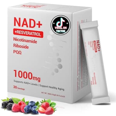 NAD Supplement 1000mg with Resveratrol Pure Organic Liquid Packets - Nicotinamide Riboside Supplements with PQQ - Liposomal NAD+ Berry Flavor Drink - Cellular Energy & Anti-Aging Support, 30 Packs