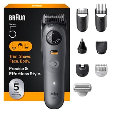 Braun Series 5 All-in-One Beard & Body Grooming Kit for Men, Cordless Trimmer, Hair Clippers & Shaver for Face, Hair & Body with Smooth Shave Head, AIO 5510