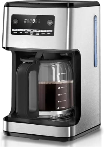 Kismile Coffee Maker, 14-Cup Programmable Drip Coffee Makers Machines with Timer, Keep Hot Plate & Reusable Filter, Self-Cleaning, Auto Pause, Stainless Steel