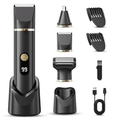 Beard Trimmer for Men, IPX7 Waterproof Body Hair Trimmer Electric Razor Shaver Body Grooming Kit Wet/Dry Use for Groin, Nose, Ear Hairs, Beard, Legs, Chest (Black)