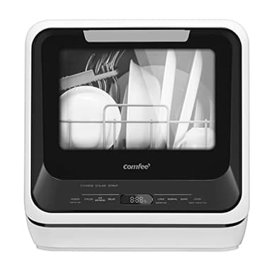 COMFEE' Portable Mini Dishwasher Countertop with 1.32Gal Built-in Water Tank for Apartments& RVs, No Hookup Needed, 6 Programs, 360° Dual Spray, 162℉ High-Temp& Air-Dry Function