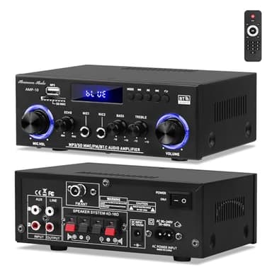Beffkkip Amp10 Amplifier Home Audio,400W Power Amplifier 2 Channel Stereo Receiver with Bluetooth 5.0,Active Subwoofer Output, FM Radio, USB/SD/AUX, MIC, Remote Control for Home Theater