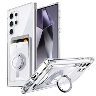 Shields Up for Samsung Galaxy S25 Ultra Case, Galaxy S25 Ultra Case, Minimalist Wallet Case with Card Holder & Ring Kickstand/Stand, Slim Protective Shockproof Cover for Samsung S25 Ultra - Clear