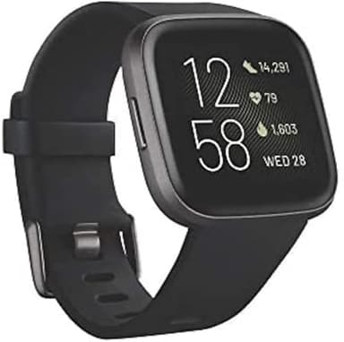 Fitbit Versa 2 Health & Fitness Smartwatch with Heart Rate, Music, Alexa Built-in, Sleep & Swim Tracking, Black/Carbon, One Size (S & L Bands Included) (Renewed)