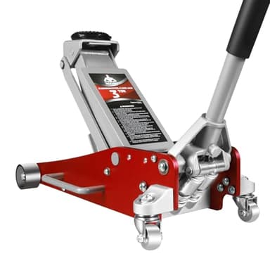 Jack Boss 3 Ton Low Profile, Aluminum and Steel Racing Floor Jack with Dual Pistons Quick Lift Pump for Sport Utility Vehicle, Lifting Range 3-15/16" min to 18-5/16" max, Net Weight 58.5 lb, Red