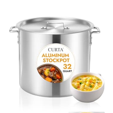 CURTA 32 Quart Aluminum Stock Pot with Lid, Heavy Duty Commercial Grade Large Capacity Cooking Pot for Boiling, Stewing, Great for Kitchen, Restaurant, Catering, and Home Use,NSF certified