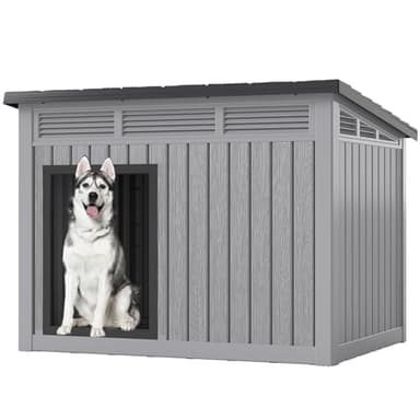 Fancyango Large Dog House for Indoor & Outdoor - Weatherproof & Removable Roof, Fits Small to Large Dogs (42.8" L x 33" W x 31.5" H) - Grey