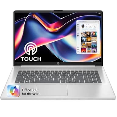 HP 17.3“ Touch | Touchscreen Laptop with Office 365 for The Web, AMD Ryzen 5 7430U (6 Cores, 12 Threads, Upto 4.3GHz, Beats Core i7-1355U), 16GB RAM, 512GB SSD Storage, 10 Key Number Pad, No Mouse