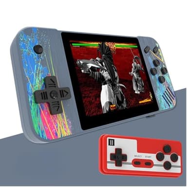 Retro Handheld Game Console, 3.5-inch HD Screen, 800 Classic Games, Single Player or 2-Person Game Mode, Retro Gaming Console，Grey/Pink (Grey)