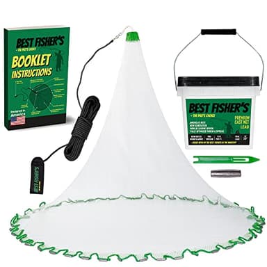American Pro Cast Net (8-ft) - 4ft/6ft/8ft/10ft/12ft - 3/8" Mesh - Real Lead 1-lbs/ft Double Line - 2025 Upgraded & Optimized - Old Salt Premium Cast Nets for Fishing- E-Book & Utility Box Included