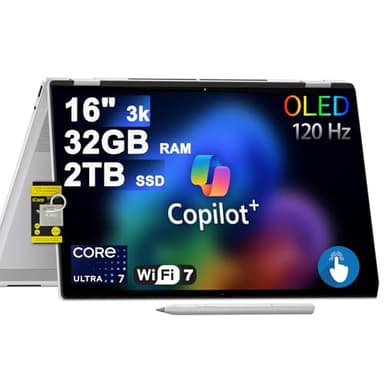HP OmniBook 7 Flip 16 2-in-1 Professional Business Laptop 16" 3k OLED Touch Intel 8-core Ultra 7 Series 2 258V (Up to 47 Tops) 32GB RAM 2TB SSD 5MP IR Camera Wi-Fi7 w/Pen Win11 ICP Hub/Copilot+ AI