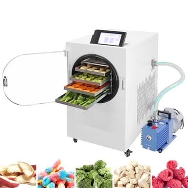 -60℃ Professional Freeze Dryer Machine for Food, Commercial Freeze Dryer, Auto Defrost, 4SS Trays, Laboratory Freeze Drying Machine for Emergency Food Storage/Milk/Fruits/Pet Treats Lab Lyophilizer