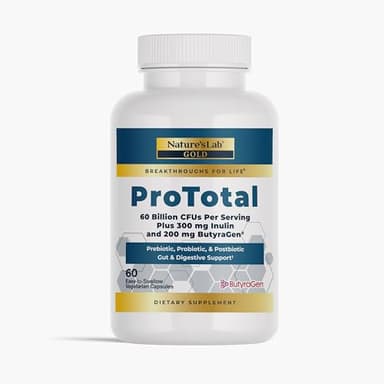 Nature's Lab Gold ProTotal - 60 Billion CFU Probiotic, Prebiotic, Postbiotic, Synbiotic - with Butyragen (Direct Butyrate Generator) 60 Ct