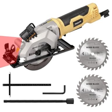 Inequalit 4Amp Mini Circular Saw, 3500RPM Corded Compact Saw with 4-1/2" 24T TCT Blades, Laser Guide, Rip Guide, Vacuum Adapter and Blade Wrench, Max Cutting Depth 1-11/16"(90°), 1-1/8"(45°）