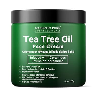 Majestic Pure Tea Tree Oil Face Cream | Cream for Dry & Itchy Skin, Acne, Scar, Day & Night Moisturizer Face Cream for Women & Men | 8 Oz