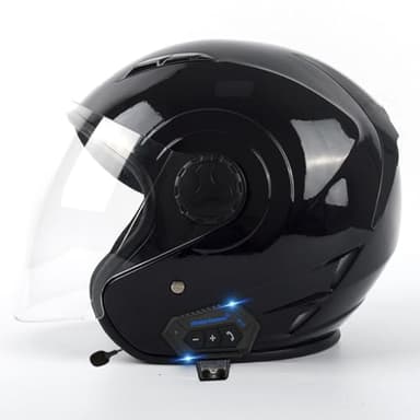 Motorcycle Bluetooth Helmet,Open Face 3/4 Half Motorbike Helmet,Retro Street Helmet with Built-in Dual Speaker,DOT Approved Adults Men Women Helmet for Cruiser Scooter Chopper Moped(D1,X-Large)