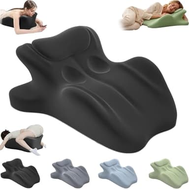 Memory Foam Couples Pillow, 27° Lift Ergonomic Cushion for Intimacy Waterproof Posture Support Cushion for Sleeping Reading Relax (Black)
