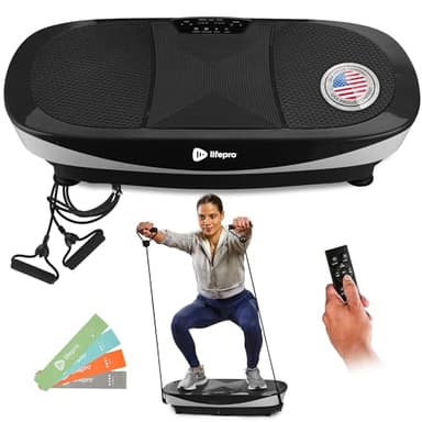Lifepro Rumblex Max 4D Black Vibration Plate Exercise Machine with Loop Resistance Bands for Home Fitness Shaping Training Recovery Tone & Strength