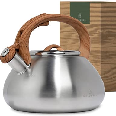 WALDWERK Tea Kettle Stovetop (2.4 Quart) - Teapot for Stovetop - also for Induction and Gas Stoves - Stainless Steel Tea Kettle - Whistling Tea Kettle for Stove Top