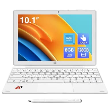 ECOHERO 2-in-1 Detachable Touch Screen Laptop, 8GB DDR4 RAM, 128GB SSD, 10.1" Tablet with Keyboard, Pentium N5030 (Up to 3.1GHz), Dual-Band WiFi, Bluetooth, USB 3.0, Dual Camera, White