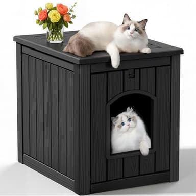 KFY Cat Litter Box Enclosure, Multi-Functional Hidden Cat Litter Box Furniture & Cat Box Enclosure Cabinet with Side Table Design, Openable Front Door & Raised Floor, Easy to Clean & Assemble, Black