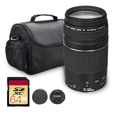 Canon EF 75-300mm f/4-5.6 III Lens | Compact Telephoto Zoom with Versatile Focal Range & Smooth Autofocus | Great for Sports, Wildlife, & Everyday Photography (6473A003) + Shoulder Bag + 64GB Card