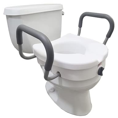 Carex E-Z Lock Raised Toilet Seat With Handles, 5" Toilet Seat Riser with Arms, Handicap Raised Toilet Seat For Seniors and Elevated Toilet Seat
