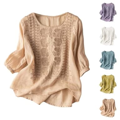 Prime Sale,Deals of The+Day,Where are My+Orders Placed Recently by me,Open Box Deals Clearance,Codes and promos,Limited of time Deals Linen Shirts for Women 2025 Retro Embroidered Tops Khaki Large