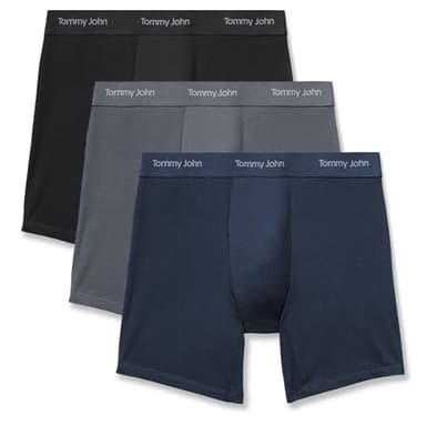 Tommy John Men's Luxe Modal 6" Mid-Length Boxer Brief Underwear, 3-Pack, Black/Turbulence/Dress Blues, Small