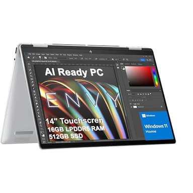HP Envy x360 2-in-1 Laptop (14" FHD+ Touchscreen, AMD Ryzen 5 8640HS (> Intel i7-1255u), 16GB RAM, 512GB SSD), Creator, Photographer, Designer, Backlit, 5MP IR Webcam, Copilot, Win 11 Home, AI PC