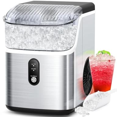 COWSAR Nugget Ice Makers Countertop Soft Chewable Pellet Ice Machine with Auto-Cleaning Function, 35Lbs/24H, Portable Ice Makers for Kitchen, Office, Home,Silver