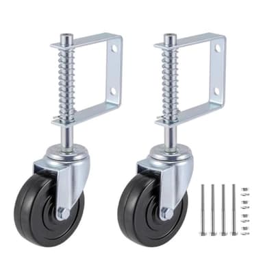 Gate Caster gate Wheel 4”, Heavy Duty Gate Caster Wheel with Spring Loaded,Universal Mount Pate, 250-500 lbs Load Capacity, 4 Inches Rubber Wheel(Two PCS) 1