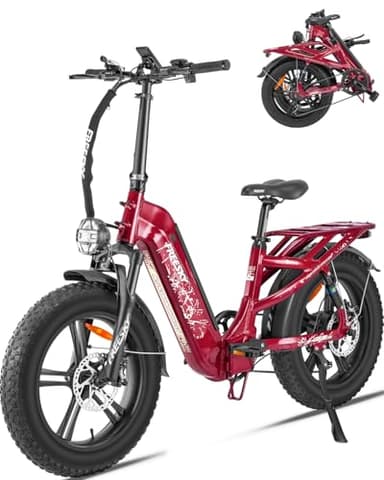 FREESKY 1200W Step-Thru Ebikes 48V 20Ah Battery, Full Suspension,32 MPH Up to 90 Miles Folding Electric Bike, 20'' Fat Tire Dual Hydraulic Brakes Electric Bicycle
