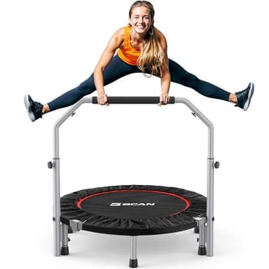 BCAN 40/48" Foldable Mini Trampoline Max Load 330lbs/440lbs, Fitness Rebounder with Adjustable Foam Handle, Exercise Trampoline for Adults Indoor/Garden Workout, Black