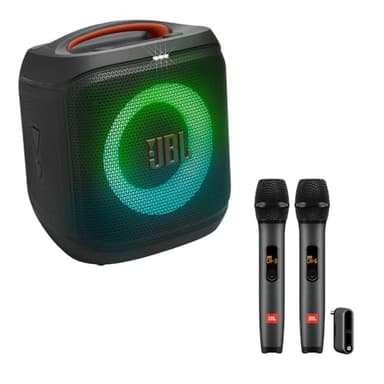 JBL PartyBox Encore Essential 2 Portable Party Speaker Bundle with 2 Wireless Microphones (Black)