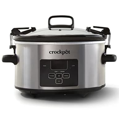 Crock-Pot 4 Quart Travel Proof Cook and Carry Programmable Slow Cooker with Locking Lid, Convenient Handles, and Digital Display, Stainless Steel