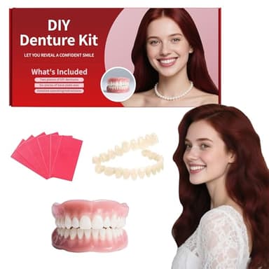 Dentures DIY Kit: Full Set Top & Bottom Fake Teeth for at-Home Smile Enhancement - Easy & Universal Fit-A07