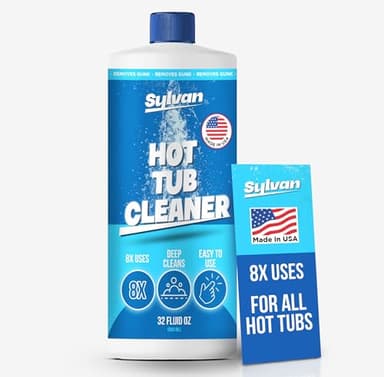 Sylvan Hot Tub Jet Cleaner | 32 Oz, 8 Uses | Made in USA | Jetted Tub Cleaner Compatible with All Brands | Removes Gunk, Dirt & Buildup from Jet Lines | Spa, Bathtub, Jacuzzi Tub Cleaner