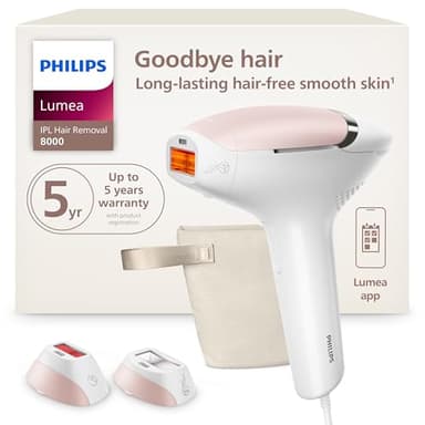 Philips Lumea 8000 Series IPL Hair Removal Device, Personal Permanent At Home Laser Hair Reduction, for Women & Men, SenseIQ Technology, 2 Attachments for Body & Face, BRI932/03