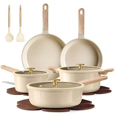 CAROTE 14Pcs Pots and Pans Set Non stick, Ceramic Cookware Set, Non-toxic Kitchen Cooking Set, PFAS and PFOA Free