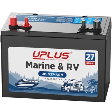UPLUS BCI Group 27M Dual Purpose Marine Battery, 12V 92Ah 800CCA AGM Starting and Deep Cycle Boat & RV Batteries for Navigation Devices, Lights and Engines