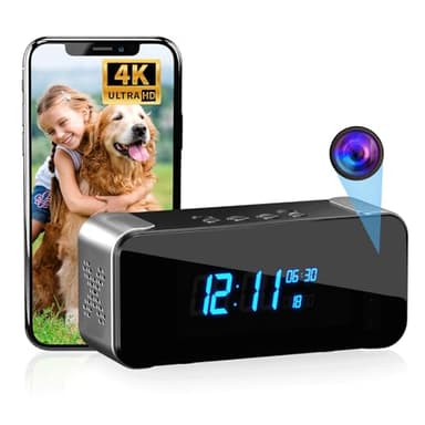 MEBAO Hidden Camera with Alarm Clock & Bluetooth,Ultra 4K HD Wireless Indoor Camera for Home Security,WiFi Mini Nanny Cam with Night Vision,Motion Detection,Remote Live Stream