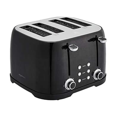 Amazon Basics 4 Slice Toaster, 6 Browning Settings, Removable Crumb Tray, Bagel and Defrost Function, Cancel Button, 1600W, Black