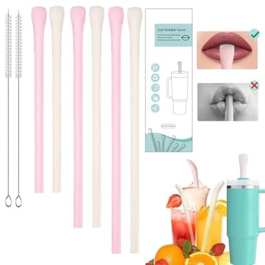 Anti Wrinkle Straw Set of 6 - Straw for Lip Wrinkles Prevention, Reusable Straws Compatible with Stanley 40 oz & 30 oz Tumblers, Perfect for Lip Filler Users to Maintain Wrinkle-Free Smiles