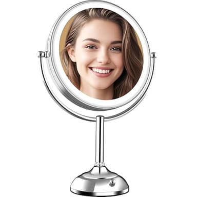 VESAUR Upgraded 11" Large 17" Tall Lighted Makeup Mirror Silver, 1X/10X Dual-Sided Magnifying with 15X Suction Mirror, 3 Color Adjustable Lights, 360° Swivel Dual Power Vanity Mirror, Gift Box