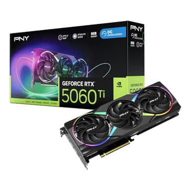 PNY NVIDIA GeForce RTX™ 5060 Ti Epic-X™ ARGB OC Triple Fan, Graphics Card (8GB GDDR7, 128-bit, Boost Speed: 2692 MHz, SFF-Ready, PCIe® 5.0, HDMI®/DP 2.1, 2-Slot, NVIDIA Blackwell Architecture, DLSS 4)